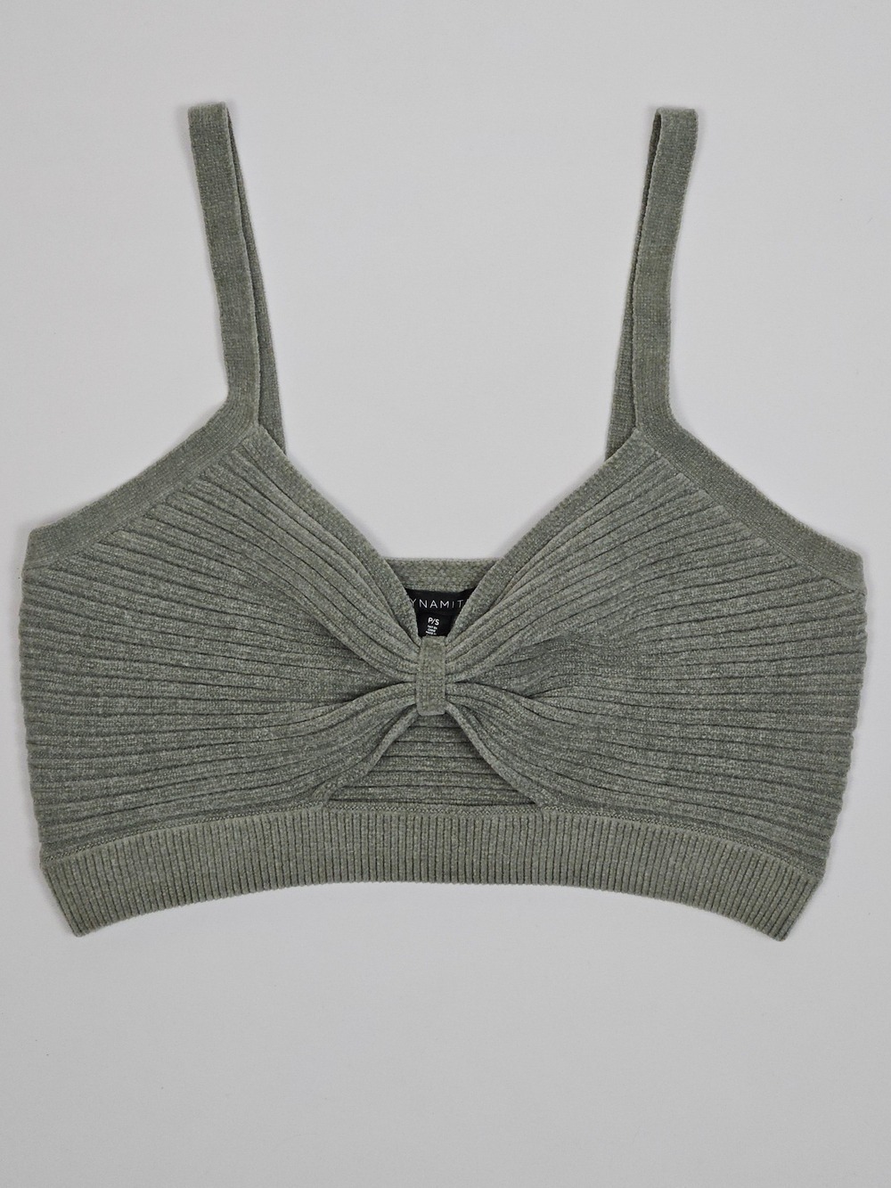 Dynamite Ribbed Twist Front Knit Bralette Sage Green P/S